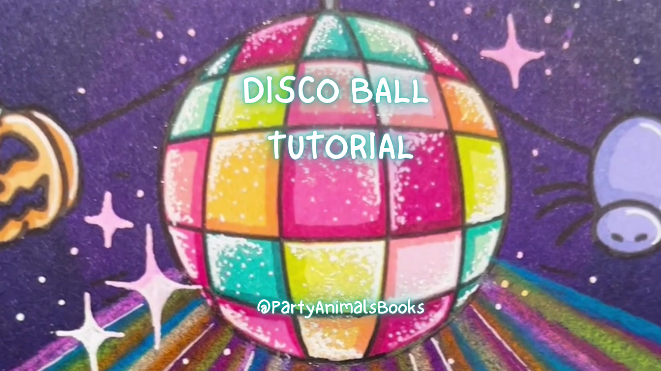 Load video: Disco Ball coloring video tutorial of how to color a Disco Ball using alcohol and acrylic markers by @partyanimalsbooks