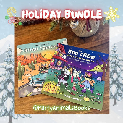 Party Animals Coloring Book Bundle – Road Trippin’ + The Boo Crew