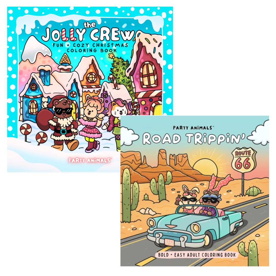 Party Animals Holiday Coloring Book Bundle – Jolly Crew + Road Trippin’
