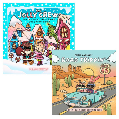 Party Animals Holiday Coloring Book Bundle – Jolly Crew + Road Trippin’