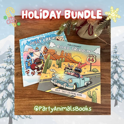Party Animals Holiday Coloring Book Bundle – Jolly Crew + Road Trippin’