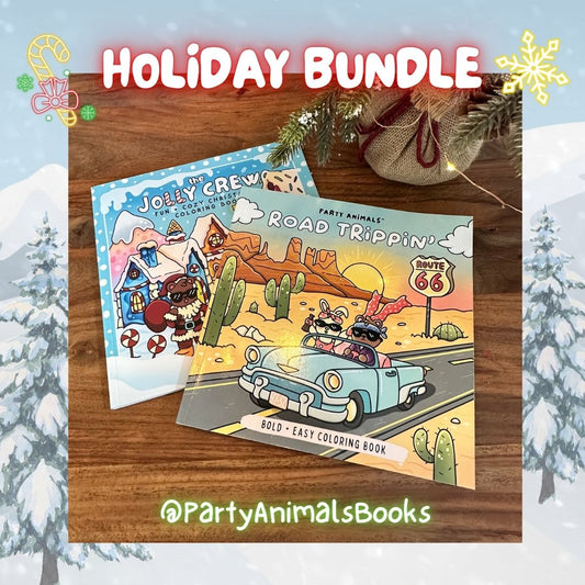 Party Animals Holiday Coloring Book Bundle – Jolly Crew + Road Trippin’