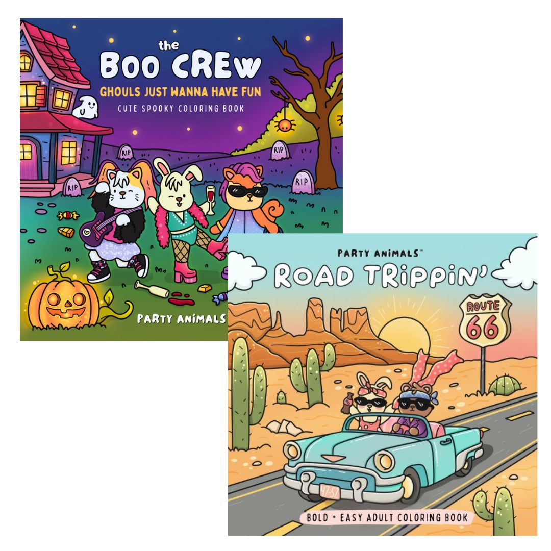 Party Animals Coloring Book Bundle – Road Trippin’ + The Boo Crew